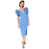V Neck Sleeveless Midi Frill Bandage Dress
